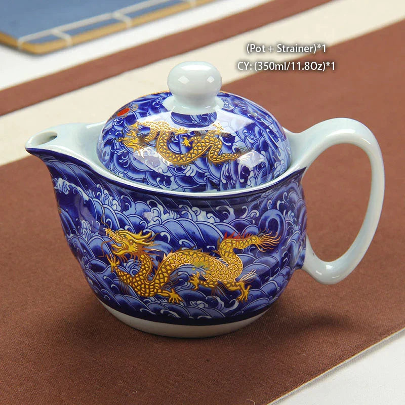 Decorbites™ Drachen-Teekanne-Teeset, Porzellan-Kung-Fu-Teegerät für Pu-Erh-Oolong-Zeremonie