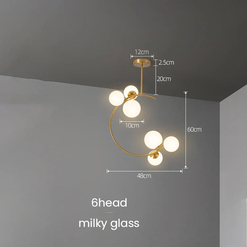 Gold Glass Ball Chandelier 6-Head Clear Spheres