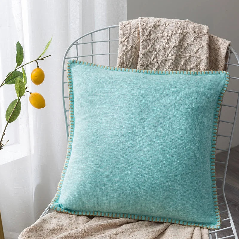 Decorbites™ Leinen-Fransen-Kissenbezug: Blau Grau Gelb Rot Grün für Sofa Bett