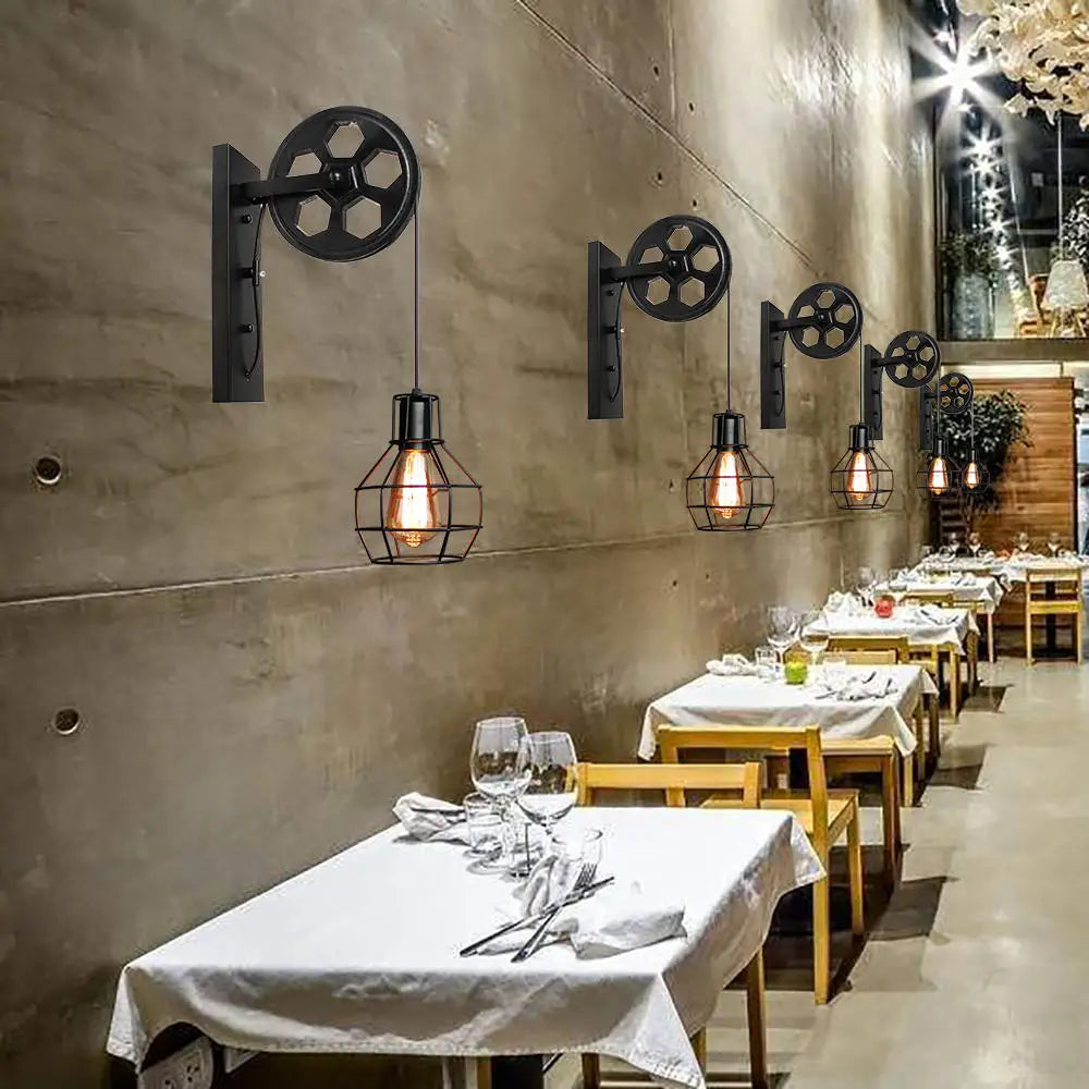 Decorbites™ Industrielle Flaschenzug-Wandleuchte Verstellbare Wandlampe Loft Café Bar