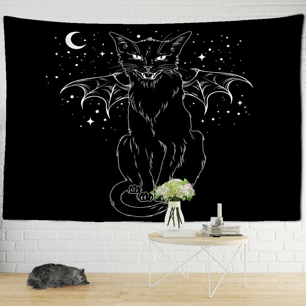 Decorbites™ Schwarze Katze Psychedelisches Wandbehang für die Raumdekoration