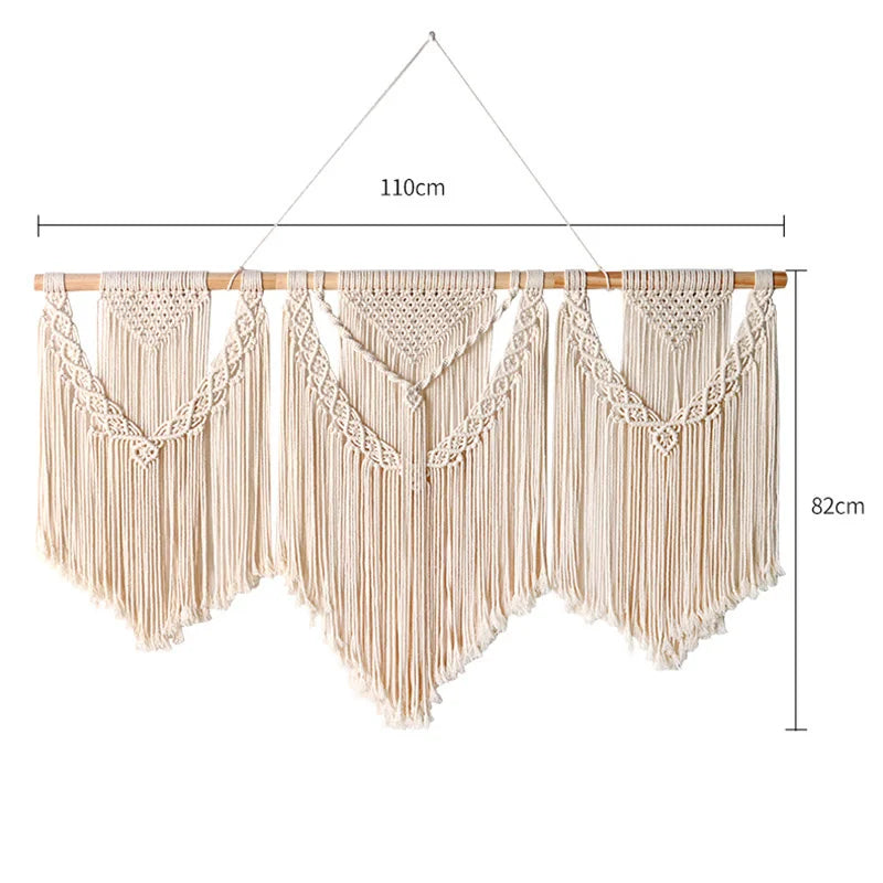 Decorbites™ Großes handgewebtes Makramee-Wandhänger-Teppich mit Holzstab und Troddeln