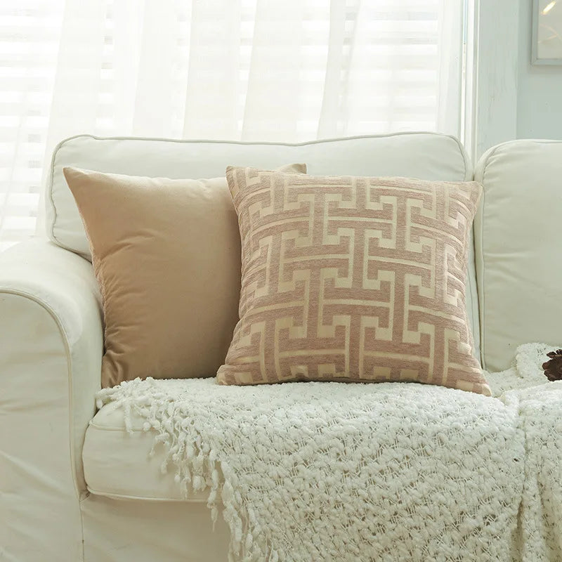 DecorBites™ Geometric Chenille Lumbar Pillowcase - Modern Red Gold Jacquard Decor Cover