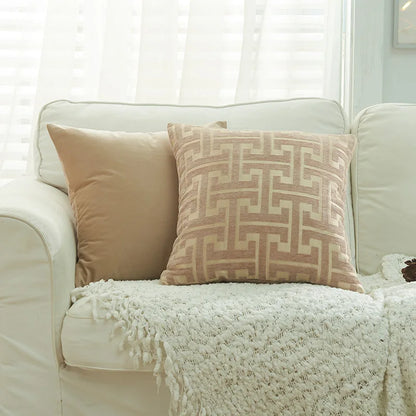 DecorBites™ Geometric Chenille Lumbar Pillowcase - Modern Red Gold Jacquard Decor Cover