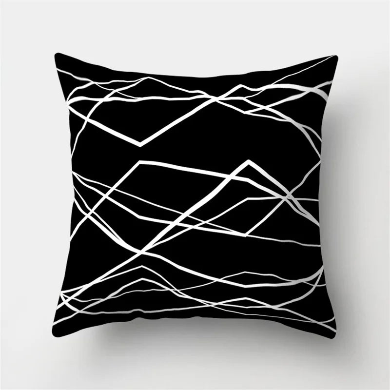 DecorBites™ Geometric Star Print Pillow Cover for Home Decor - Black & White Square Texture