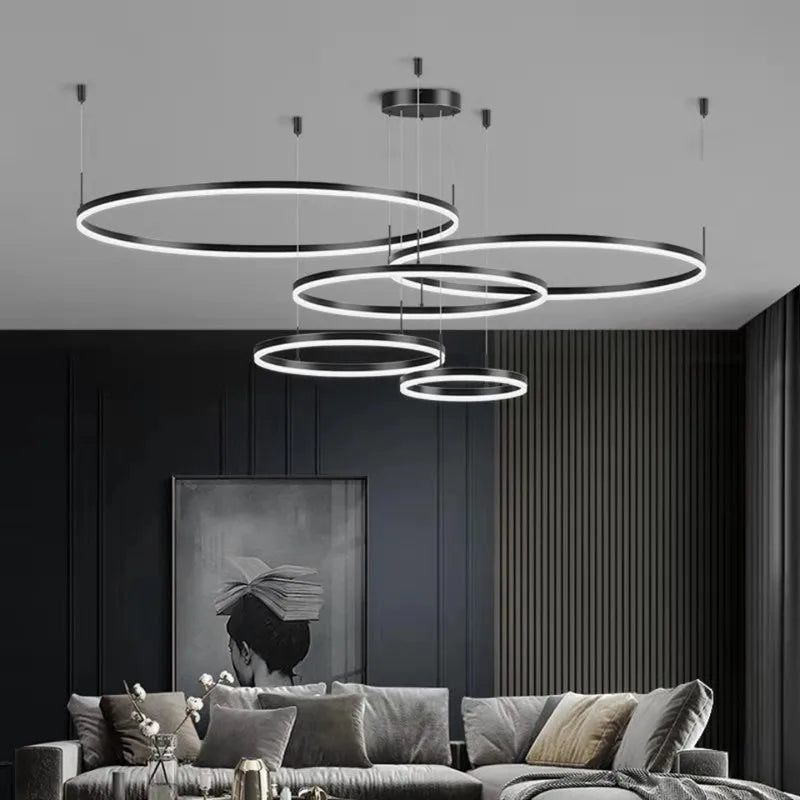 Modern black circular led pendant lights with glowing white rings from DecorBites led pendant for living spaces