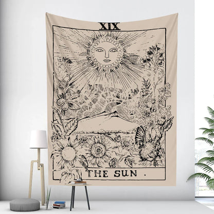 DecorBites™ Black & White Tarot Witchcraft Tapestry | Bohemian Hippie Mandala Wall Decor
