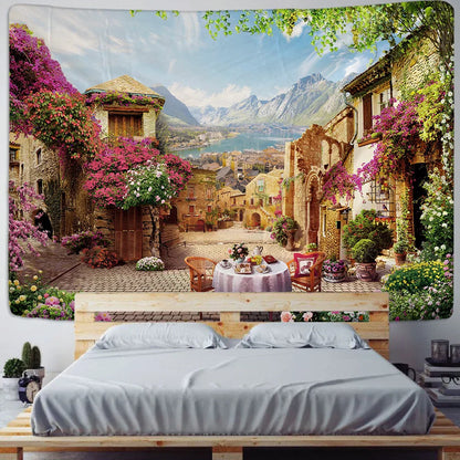 Decorbites™ Grüne Pflanzenlandschaft Wandteppich | Boho Wandbehang für Stadt Schlossberg