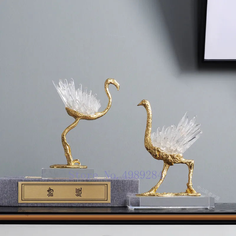 Copper Crystal Crane Decor