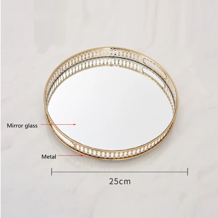 Decorbites™ Elegantes Goldspiegel-Glas-Aufbewahrungstablett für Schmuck und kleine Gegenstände