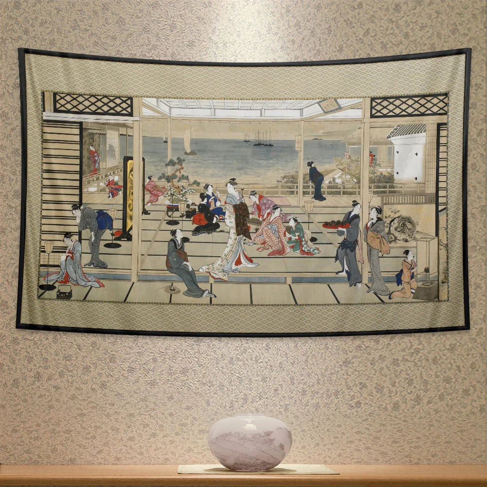Decorbites™ Geisha Kanagawa-Druck Wandbehang für bohemian Heimdekoration & Yogamatte