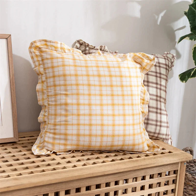 DecorBites™ Cotton Coffee Black Yellow Green Cushion Cover 45x45cm Fringed Skirt Home Decor
