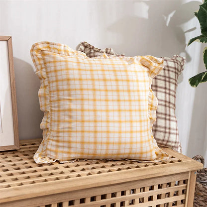 DecorBites™ Cotton Coffee Black Yellow Green Cushion Cover 45x45cm Fringed Skirt Home Decor
