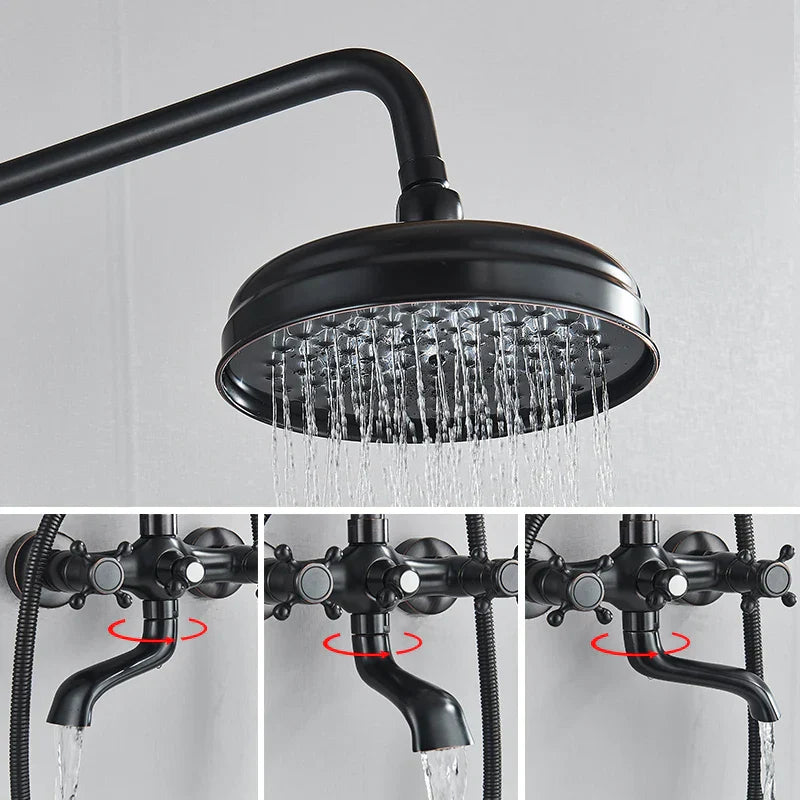 Decorbites™ Schwarze Messing-Regendusche-Mischbatterie-Set mit 8" Brausekopf und Handbrause
