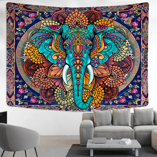 Decorbites™ Elefanten-Mandalas-Tapisserie Wandbehänge für psychedelische Hippie-Heimdekoration