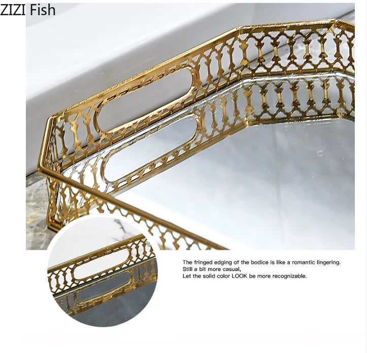 Decorbites™ Elegantes Goldspiegel-Glas-Aufbewahrungstablett für Schmuck und kleine Gegenstände