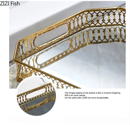 Decorbites™ Elegantes Goldspiegel-Glas-Aufbewahrungstablett für Schmuck und kleine Gegenstände