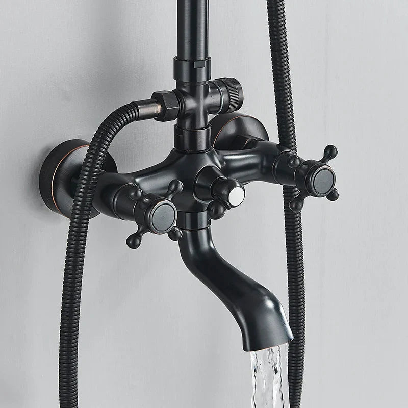 Decorbites™ Schwarze Messing-Regendusche-Mischbatterie-Set mit 8" Brausekopf und Handbrause