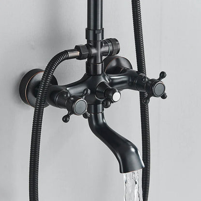 Decorbites™ Schwarze Messing-Regendusche-Mischbatterie-Set mit 8" Brausekopf und Handbrause