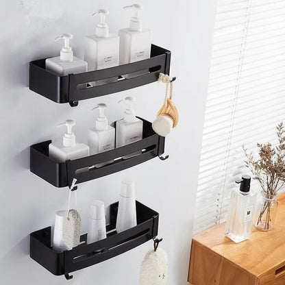 DecorBites™ Black Aluminum Bathroom Corner Shelf Wall Mounted