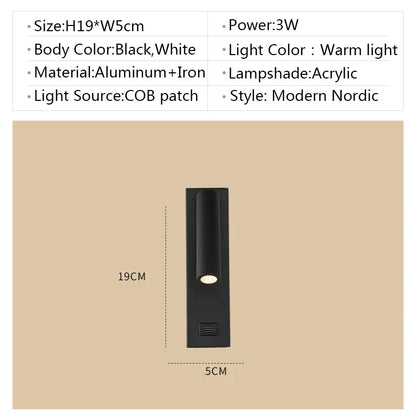 DecorBites™ LED Wall Light Switch Bedroom Indoor USB Night Reading Sconce Luminaria