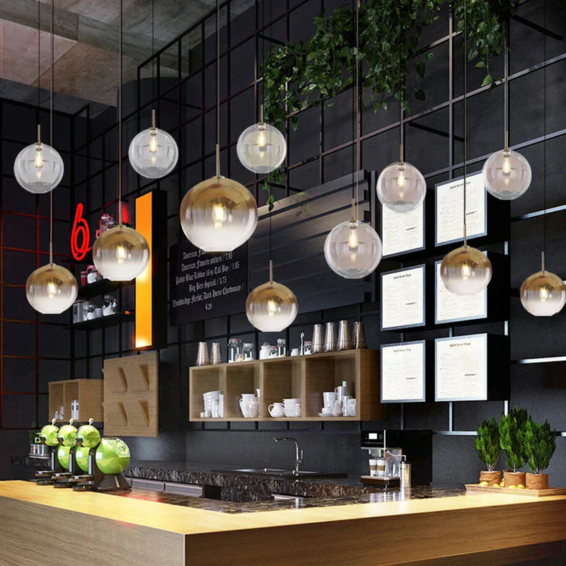 DecorBites™ Gradient Glass Ball Chandelier LED E27 Lamp for Hotel, Bar, and Bedroom