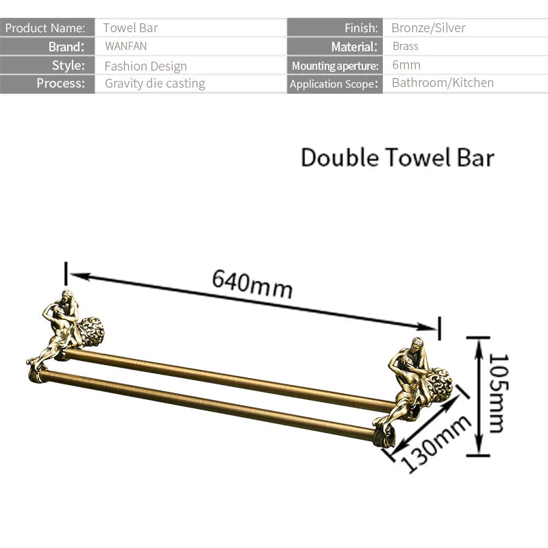 Decorbites™ Doppeltuchstangen: Gold/Silber Badezimmertuchhalter, Wandmontiert Messing