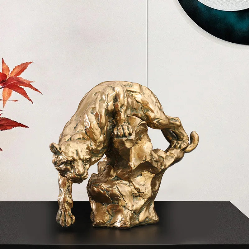 Decorbites™ Goldener Leopard Harz-Panther-Figur: Luxuriöse Dekoration für Zuhause und Büro & Geschenk