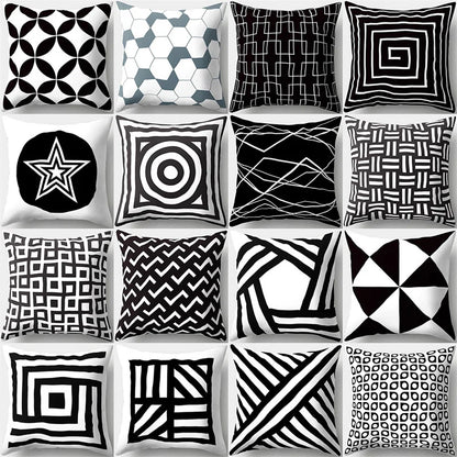 DecorBites™ Geometric Star Print Pillow Cover for Home Decor - Black & White Square Texture