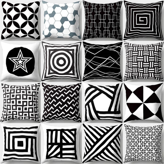 Decorbites™ Geometrisches Sternenmuster Kissenbezug für die Wohnraumausstattung - Schwarz & Weiß Quadratische Textur