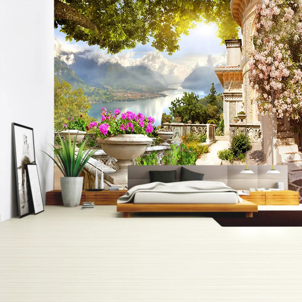 Decorbites™ Grüne Pflanzenlandschaft Wandteppich | Boho Wandbehang für Stadt Schlossberg