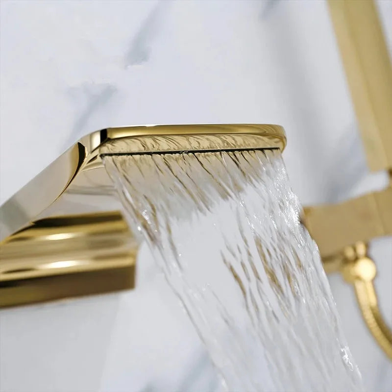 Decorbites™ Gold Badewannen-Duscharmatur-Set mit Handbrause, Wasserfall und Mischbatterie