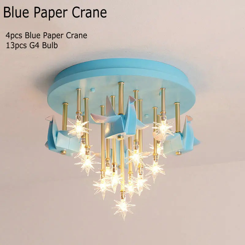 Decorbites™ Kinder Harz Pferd Papierkranich Deckenleuchte – Blau Rosa LED Schlafzimmerlampe