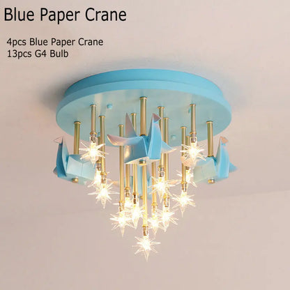Decorbites™ Kinder Harz Pferd Papierkranich Deckenleuchte – Blau Rosa LED Schlafzimmerlampe