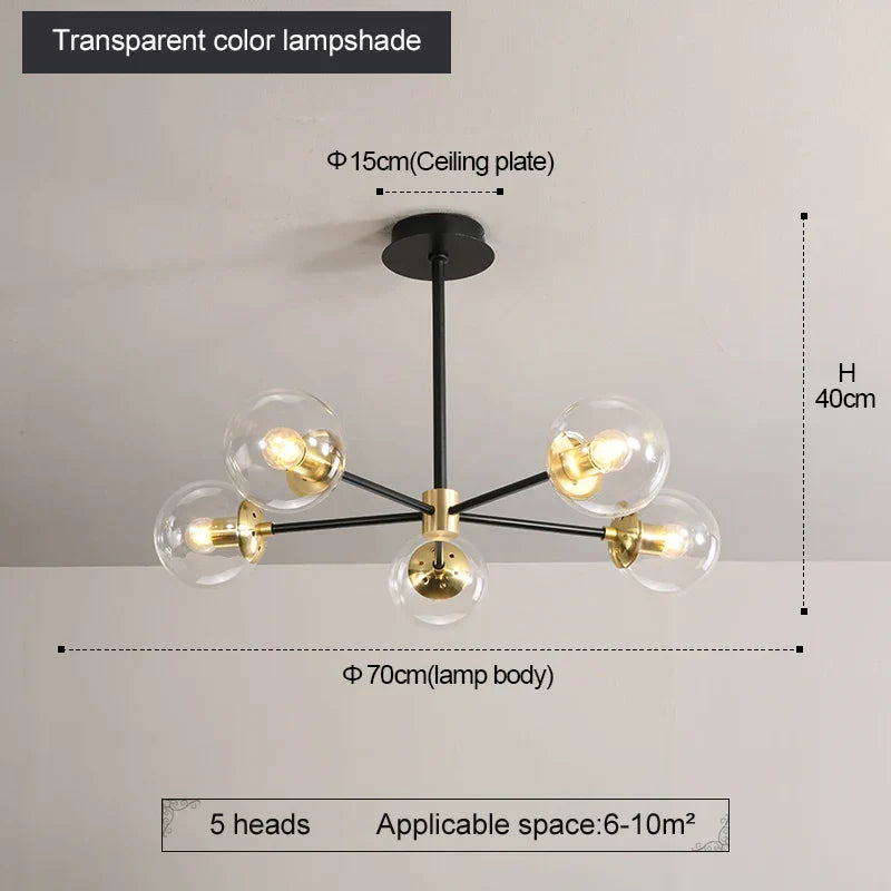Decorbites™ Glas-Kugeln-LED-Kronleuchter: Retro runde Schmiedeeisen-Innenbeleuchtung für Küche, Wohnzimmer, Bauernhaus