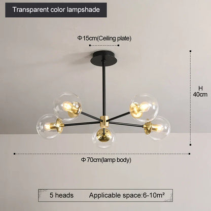 Decorbites™ Glas-Kugeln-LED-Kronleuchter: Retro runde Schmiedeeisen-Innenbeleuchtung für Küche, Wohnzimmer, Bauernhaus