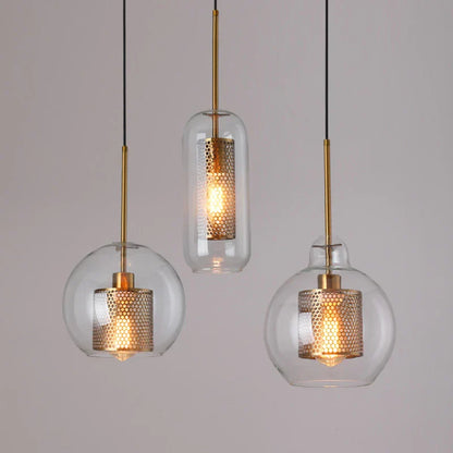 DecorBites™ Gold Mesh Glass Ball Pendant Light Industrial Kitchen Fixture