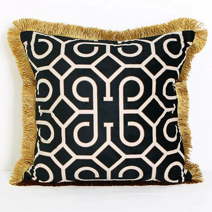 DecorBites™ Geometric Fringed Lumbar Pillow Case, Luxe Sofa Pillow Cover 30x50cm