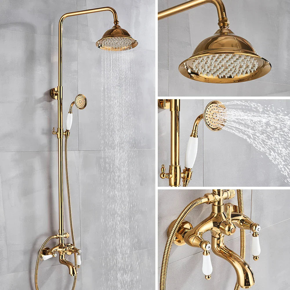 Gold Brass Tub Faucet Set