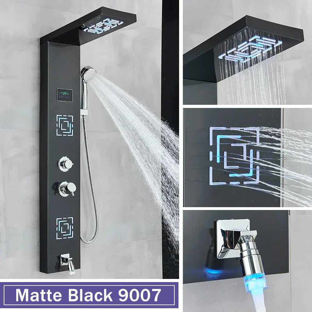 Decorbites™ LCD Schwarz LED Regendusche-Panel mit 5 Massagestrahlen Wandmontage