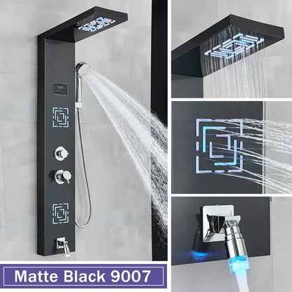 Decorbites™ LCD Schwarz LED Regendusche-Panel mit 5 Massagestrahlen Wandmontage