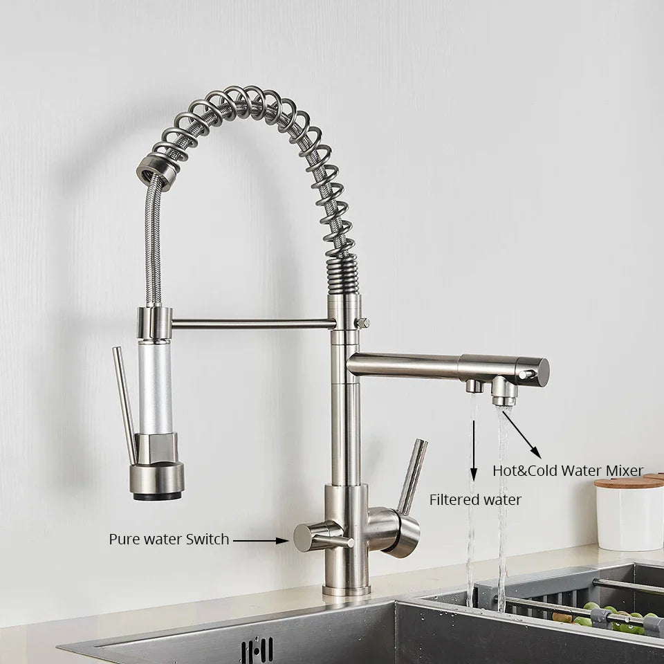 Decorbites™ Küchen-Wasserfilter-Armatur: Dreifach-Auslass-Mischer, 360° Drehung, Wasserreinigungsfunktion