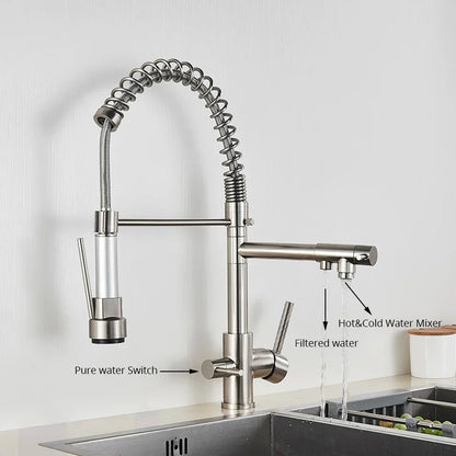 Decorbites™ Küchen-Wasserfilter-Armatur: Dreifach-Auslass-Mischer, 360° Drehung, Wasserreinigungsfunktion