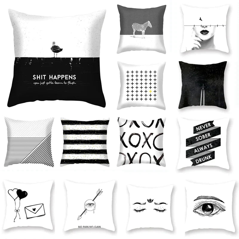 Decorbites™ Schwarzes Geometrisches Kissenbezug | Dekorative Sofakissenbezüge | Wohnzimmer-Wurf-Heimdekoration