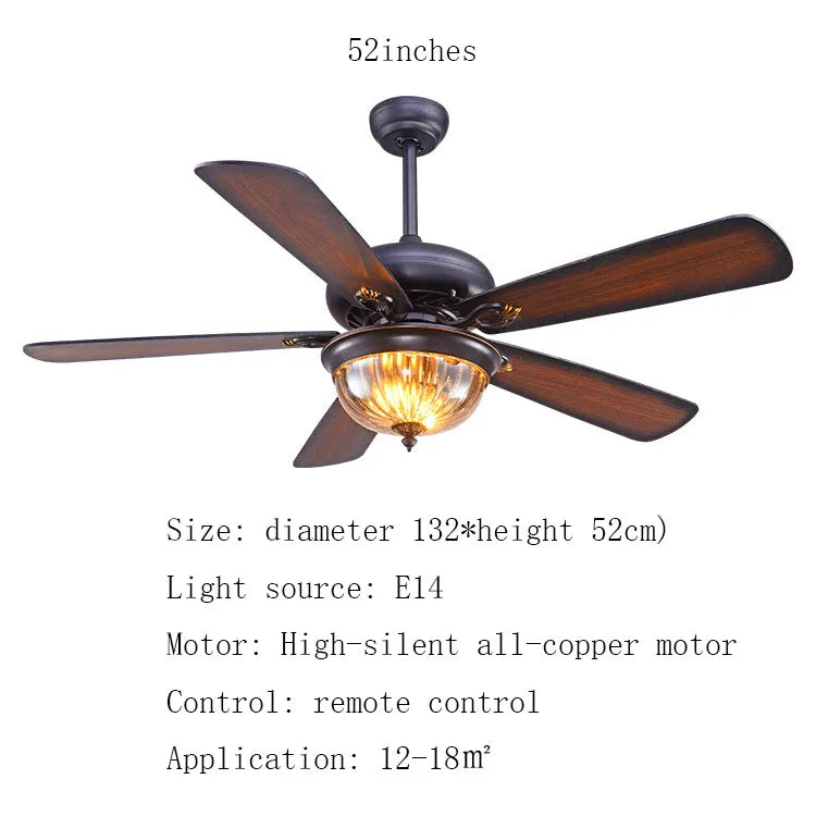 DecorBites™ 52-inch Tiffany Ceiling Fan Light with Remote Control and Wood Leaf Design