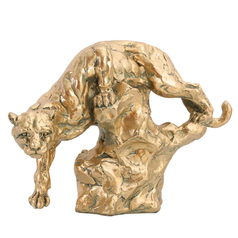 Decorbites™ Goldener Leopard Harz-Panther-Figur: Luxuriöse Dekoration für Zuhause und Büro & Geschenk