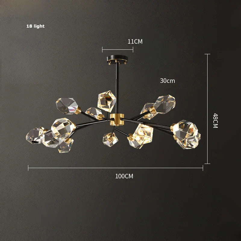 DecorBites™ Black Crystal Copper LED Chandelier - Art Deco Hanging Lamp for Dinning Room