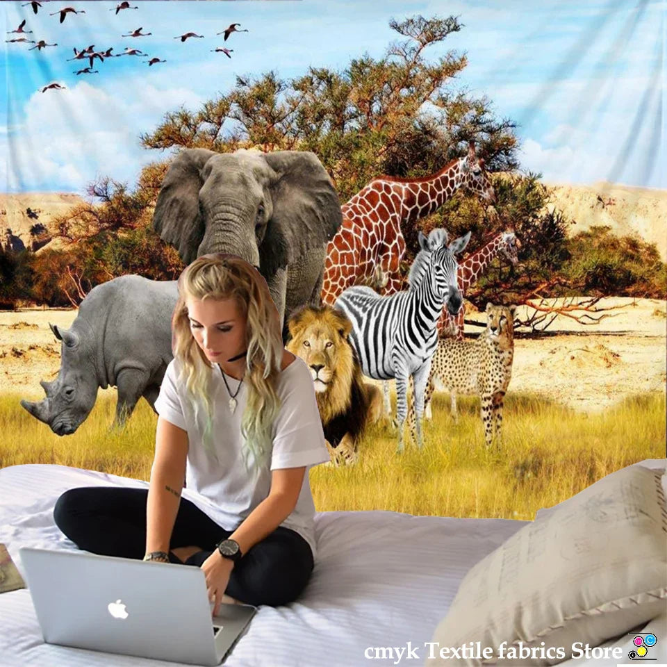 Decorbites™ Löwentapisserie Afrikanische Graslandtiere Cartoon Wandhänge-Decke
