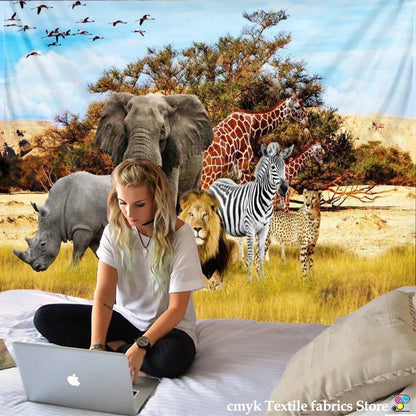 Decorbites™ Löwentapisserie Afrikanische Graslandtiere Cartoon Wandhänge-Decke