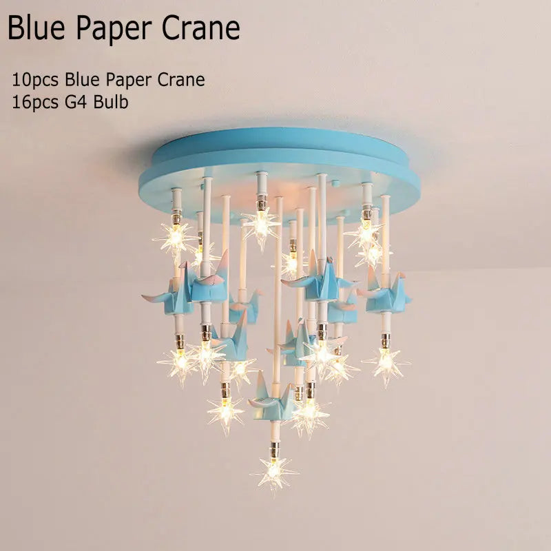Decorbites™ Kinder Harz Pferd Papierkranich Deckenleuchte – Blau Rosa LED Schlafzimmerlampe